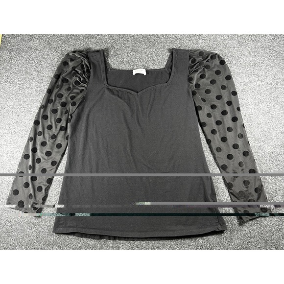 Kim & Cami Tops - Kim & Cami Los Angeles Black Polka Dot Mesh Sleeve Square Neck Top XL